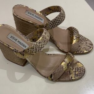 Steve Madden Gold and Brown Snake Print Heels